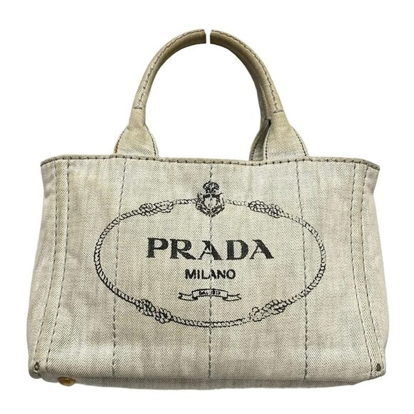 Auth PRADA CANAPA Cream Canvas Tote Bag - Picture 1 of 9